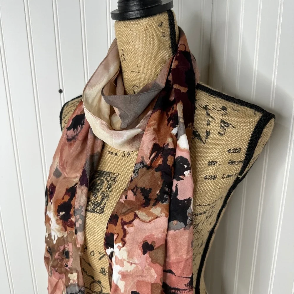 Vince Camuto Floral Watercolor Scarf Pink Silk Blend Lightweight Spring Layering